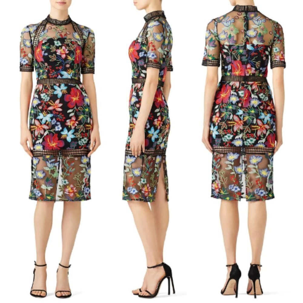 Vone Blushing Embroidered Floral Sheath Dress 17408